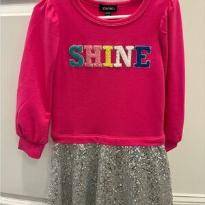 Zunie Pink Sweatshirt Dress with Multicolor Shine and Silver